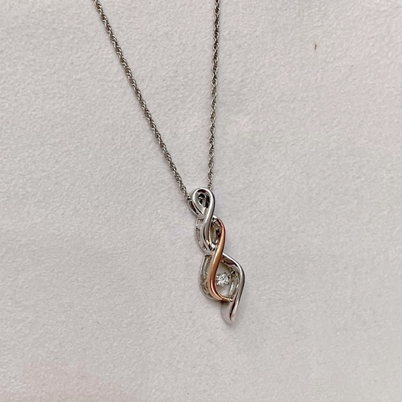 NWOT Genuine Floating Diamond, 10k Rose Gold & Sterling Silver Necklace - Picture 4 of 15